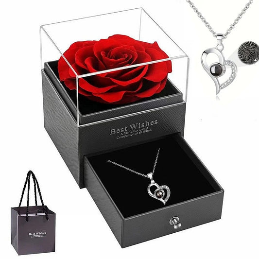 Hidden Message Necklace with Rose Gift Box